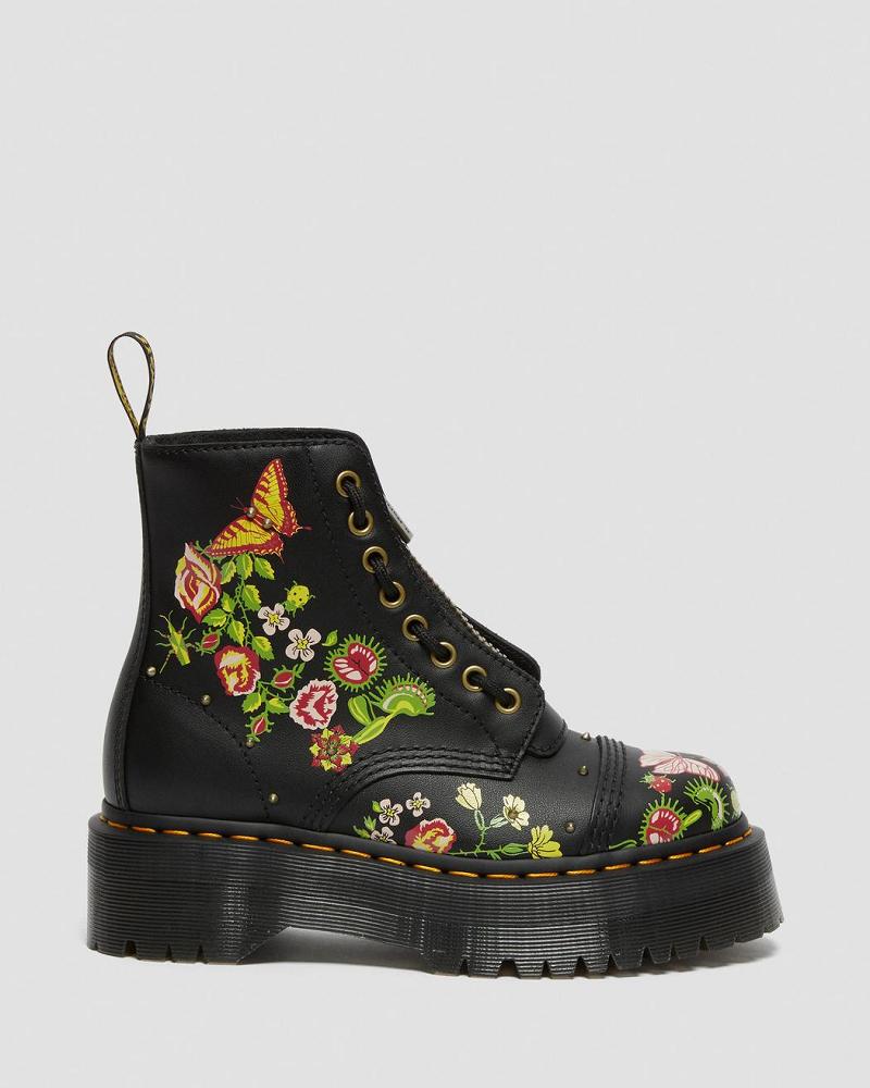 Women's Dr Martens Sinclair Floral Bloom Leather Platform Boots Black / Multicolor | AU 253ZUT